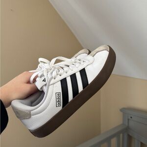 Adidas Womens White and Black Sneakers with Brown Sole